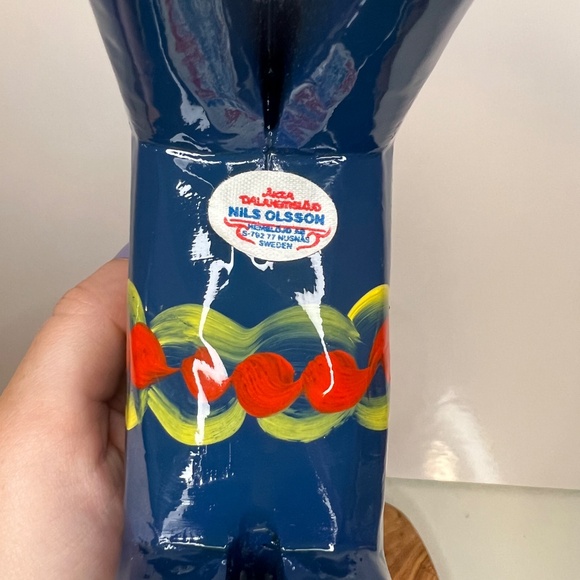 Nils Olsson Blue Dala Wood Swedish Horse 7” Inch Carved Hand Painted Vintage - Picture 13 of 16